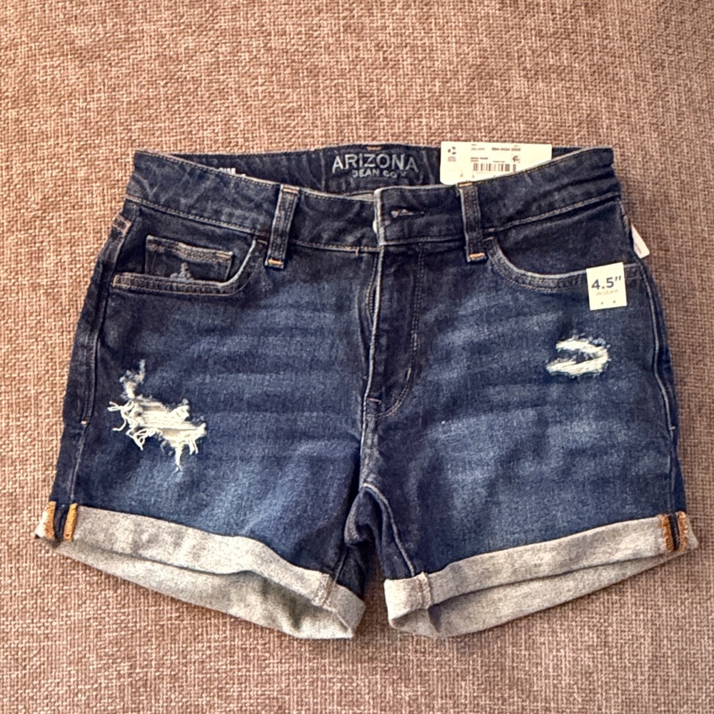 Arizona Jean Company Distressed Dark Blue Denim Shorts